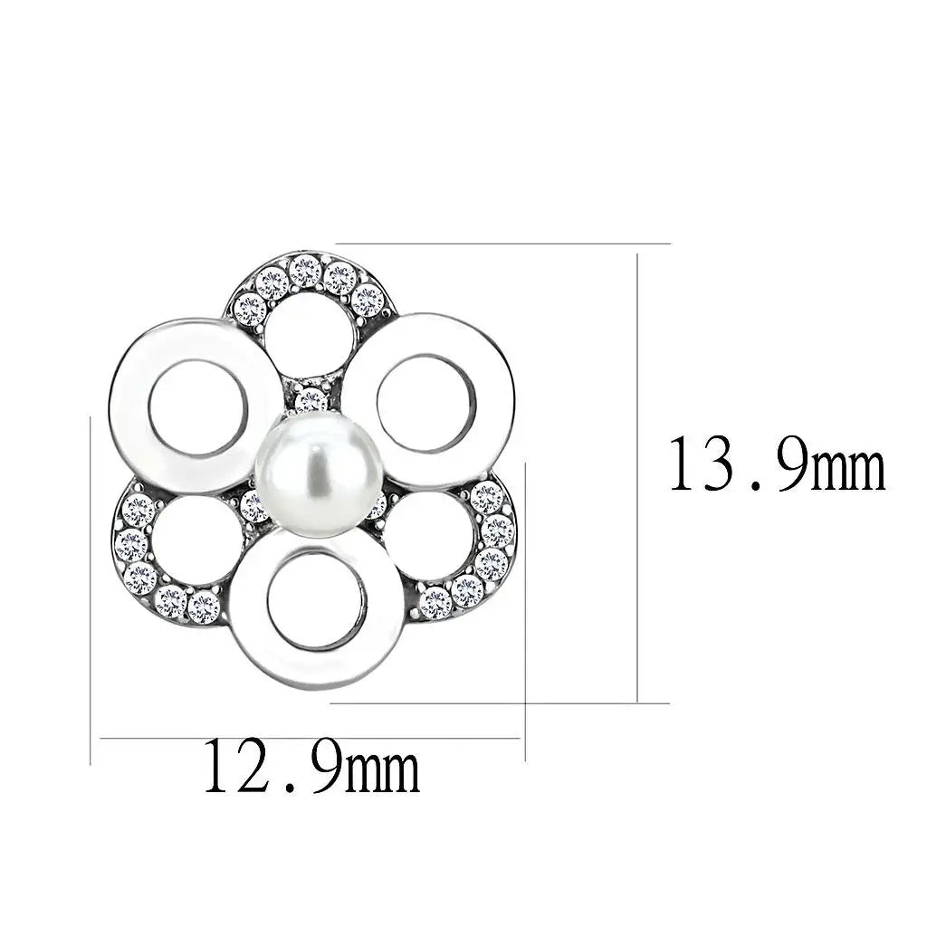 DA214 - High polished (no plating) Stainless Steel Earrings with Synthetic Pearl in White - Alamode - Flyclothing LLC