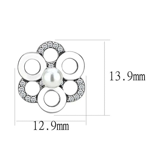 DA214 - High polished (no plating) Stainless Steel Earrings with Synthetic Pearl in White - Alamode - Flyclothing LLC