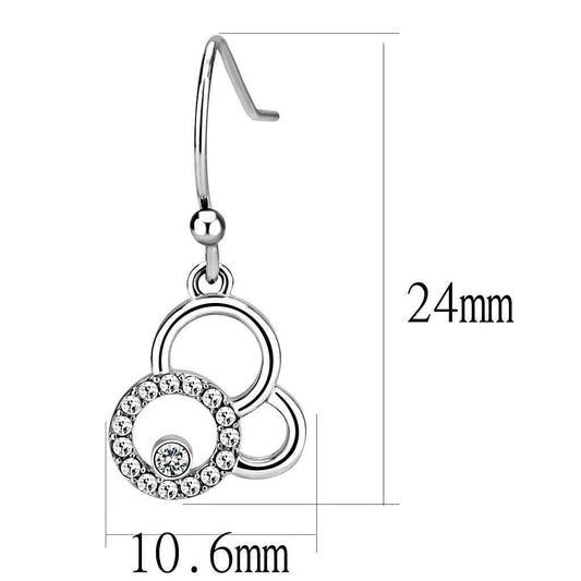 DA215 - High polished (no plating) Stainless Steel Earrings with AAA Grade CZ in Clear - Alamode - Flyclothing LLC