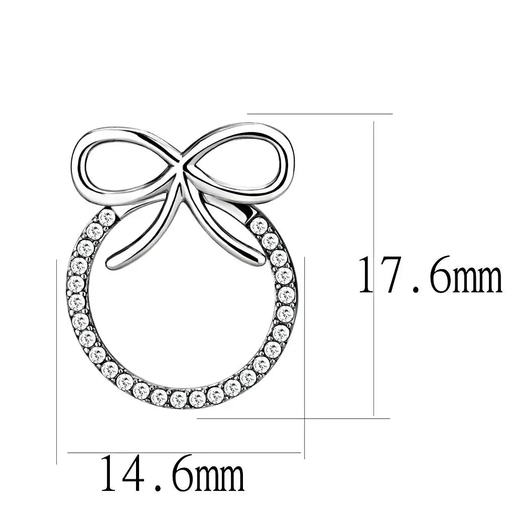 DA218 - High polished (no plating) Stainless Steel Earrings with AAA Grade CZ in Clear - Alamode - Flyclothing LLC