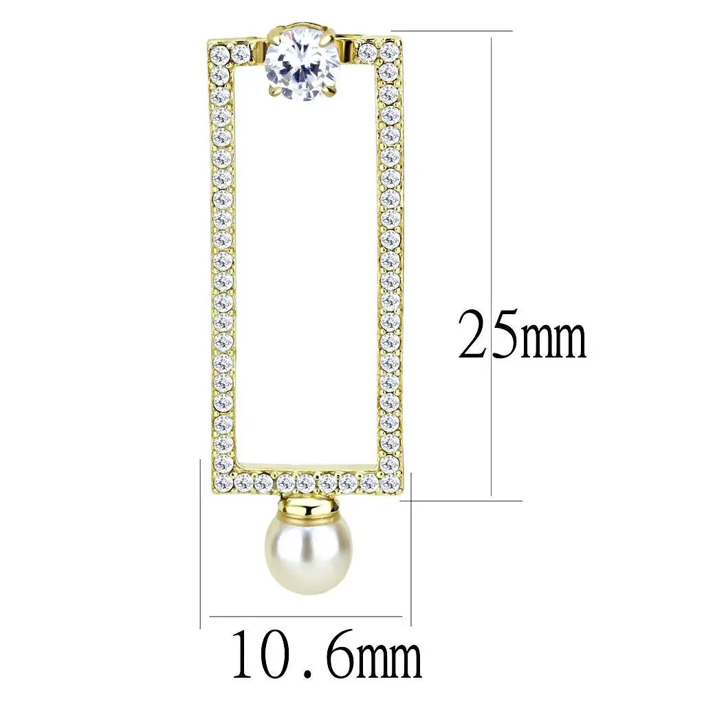DA222 - IP Gold(Ion Plating) Stainless Steel Earrings with Synthetic Pearl in White - Alamode - Flyclothing LLC