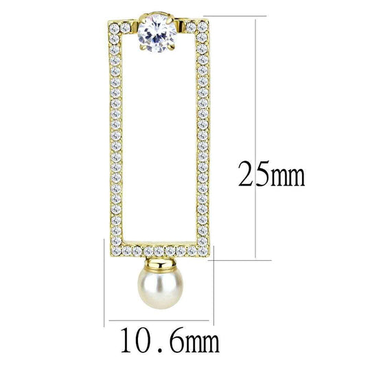DA222 - IP Gold(Ion Plating) Stainless Steel Earrings with Synthetic Pearl in White - Alamode - Flyclothing LLC
