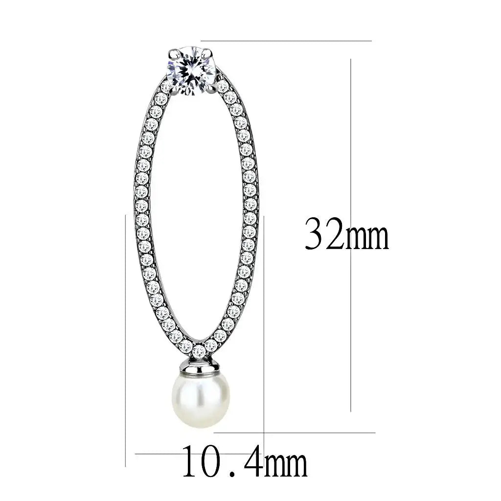 DA223 - High polished (no plating) Stainless Steel Earrings with Synthetic Pearl in White - Alamode - Flyclothing LLC