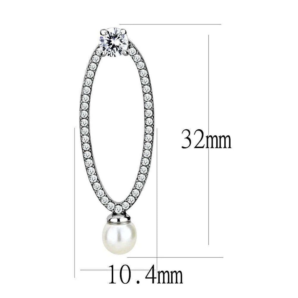 DA223 - High polished (no plating) Stainless Steel Earrings with Synthetic Pearl in White - Alamode - Flyclothing LLC