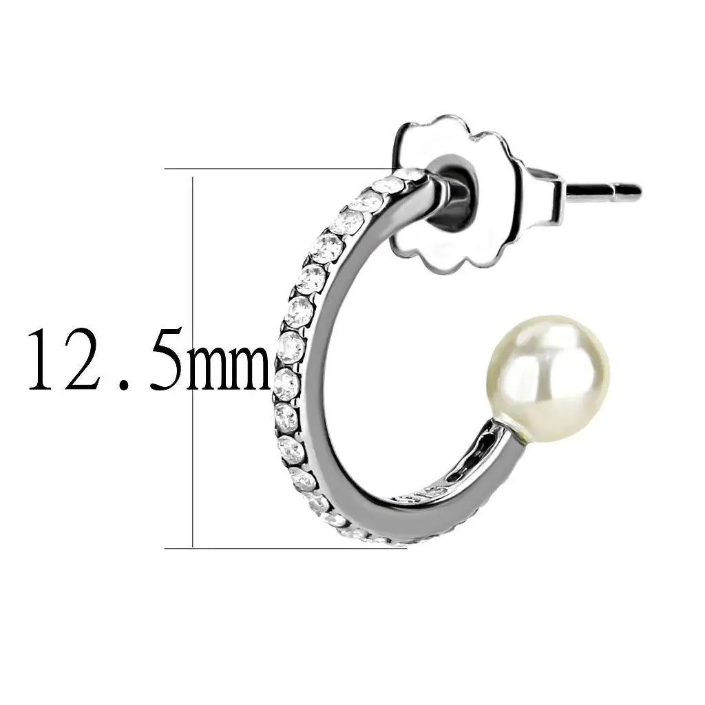 DA224 - High polished (no plating) Stainless Steel Earrings with Synthetic Pearl in White - Alamode - Flyclothing LLC