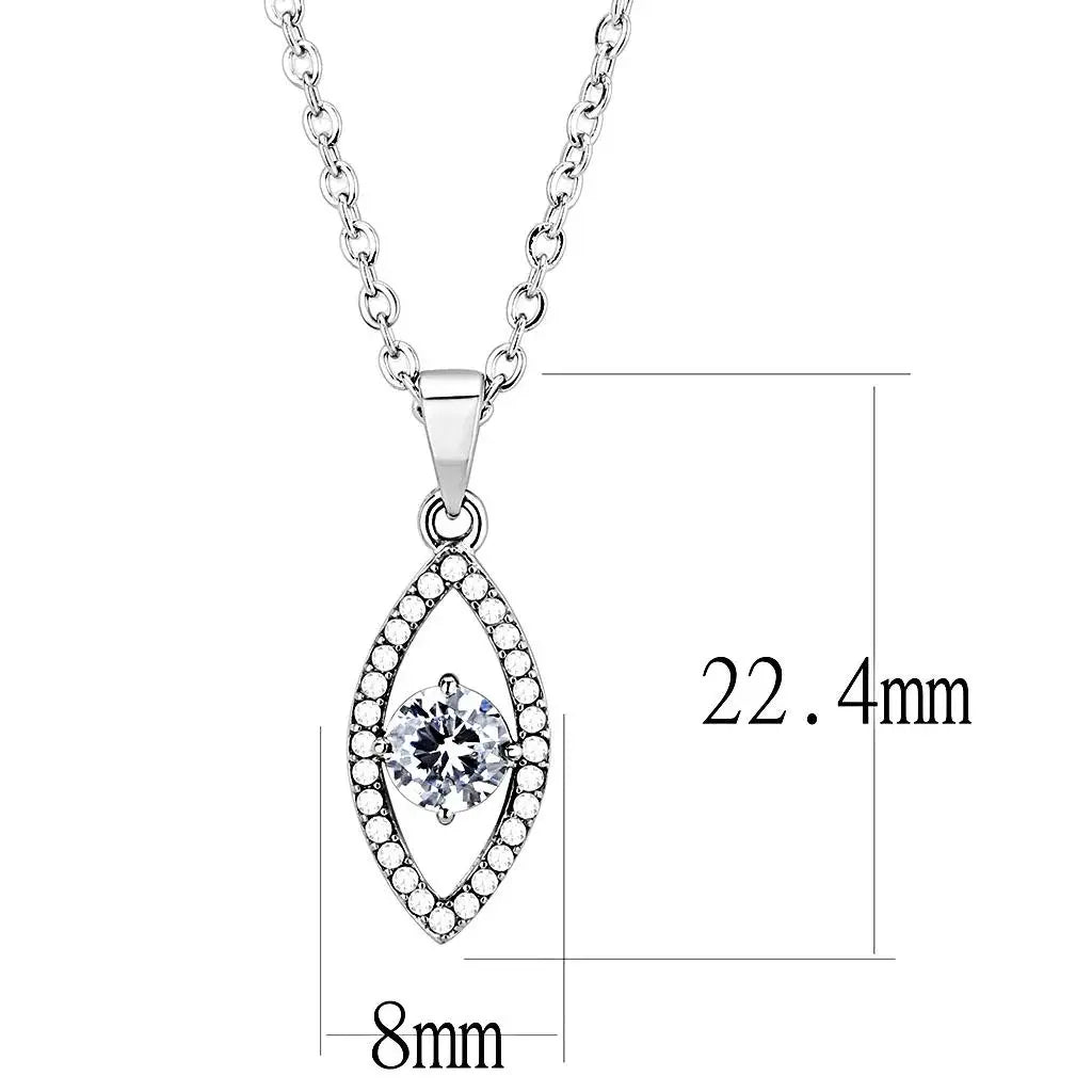 DA228 - High polished (no plating) Stainless Steel Chain Pendant with AAA Grade CZ in Clear - Alamode - Flyclothing LLC