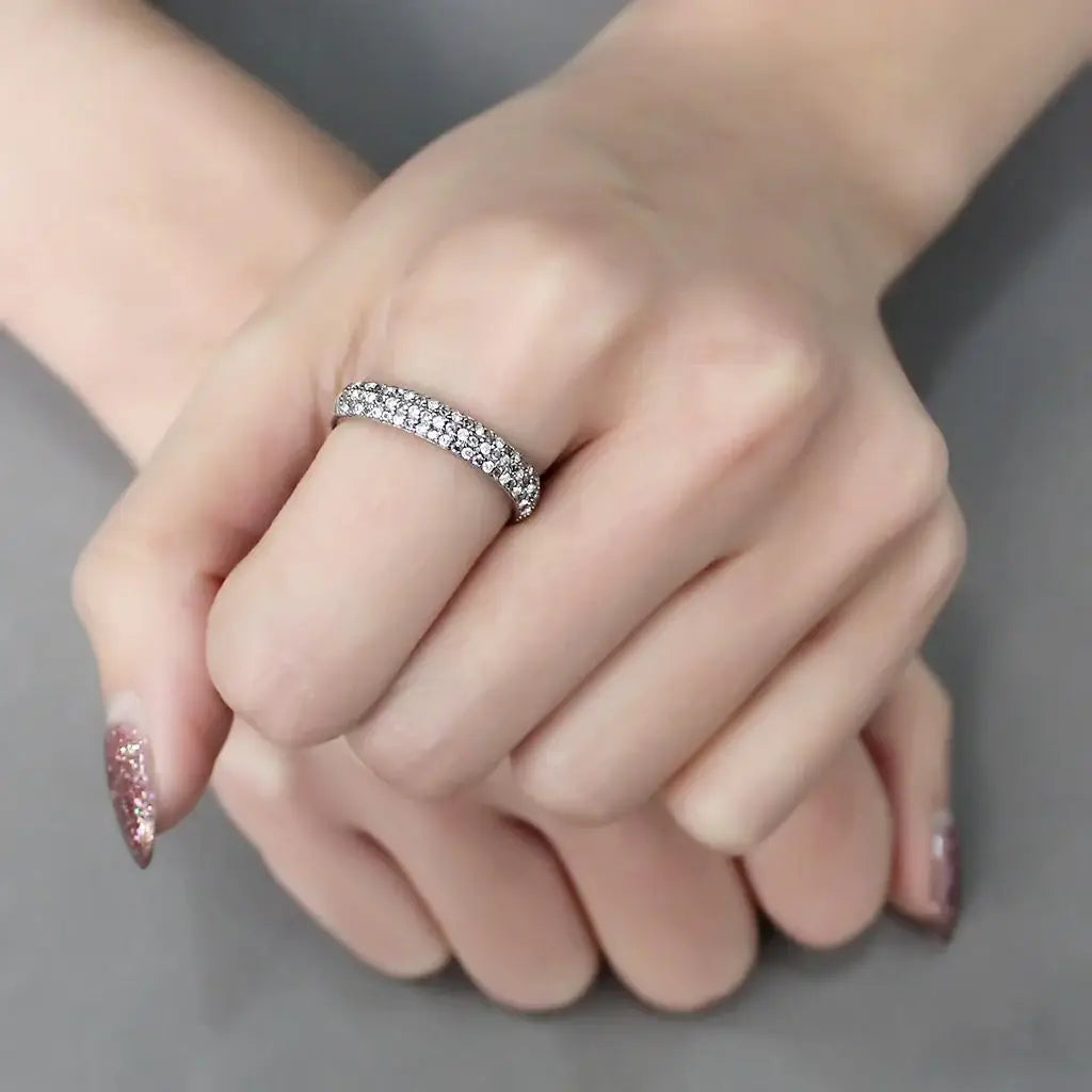 DA231 - High polished (no plating) Stainless Steel Ring with AAA Grade CZ in Multi Color - Alamode - Flyclothing LLC