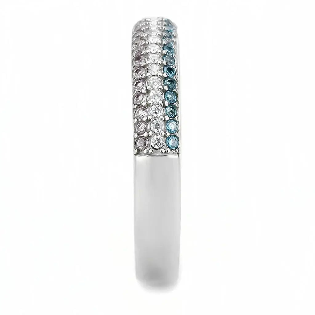 DA232 - High polished (no plating) Stainless Steel Ring with AAA Grade CZ in Multi Color - Alamode - Flyclothing LLC