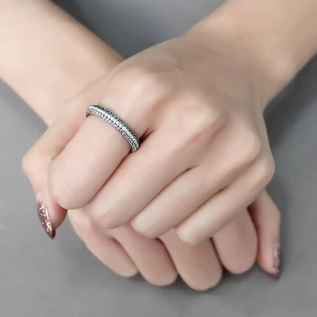 DA232 - High polished (no plating) Stainless Steel Ring with AAA Grade CZ in Multi Color - Alamode - Flyclothing LLC