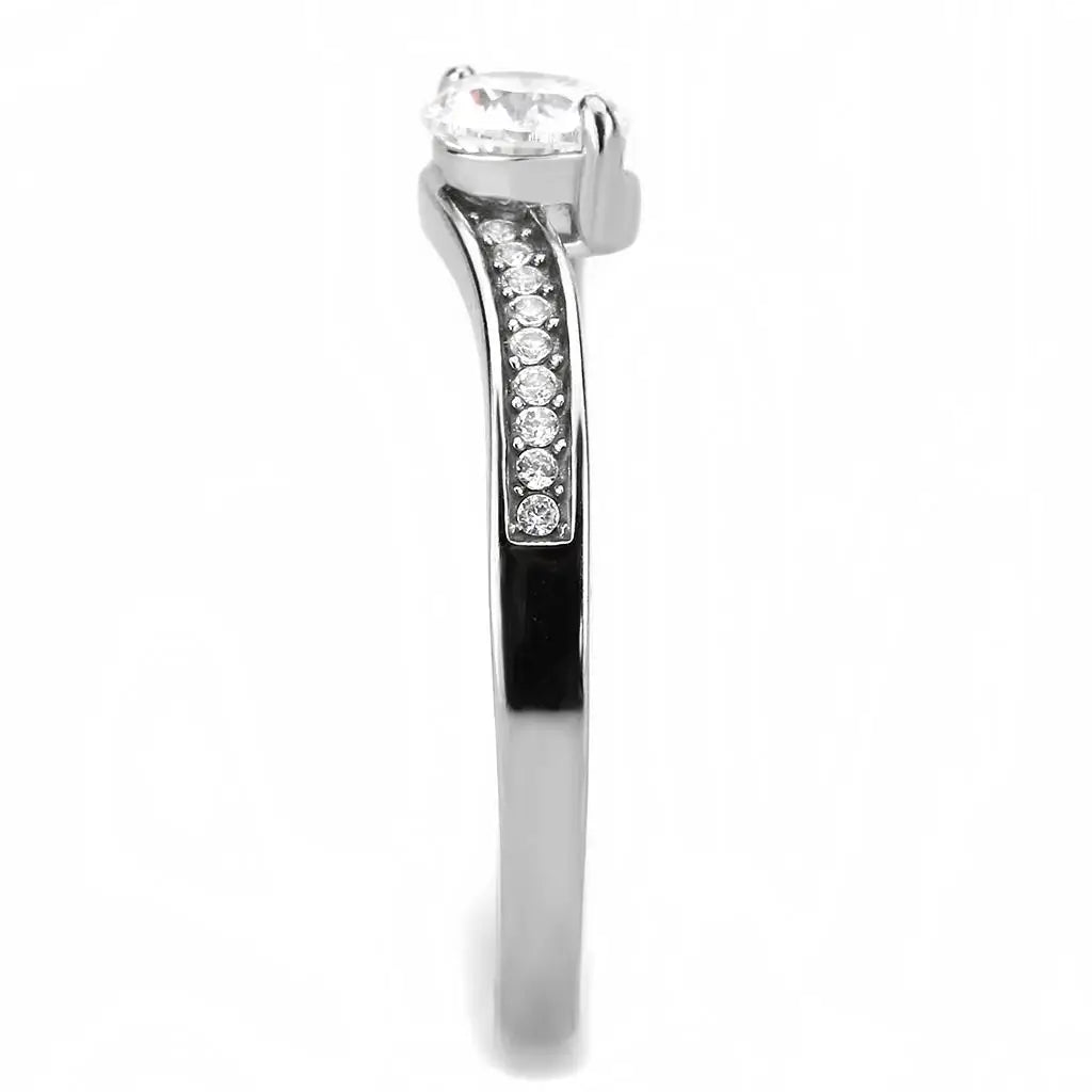 DA233 - High polished (no plating) Stainless Steel Ring with AAA Grade CZ in Clear - Alamode - Flyclothing LLC