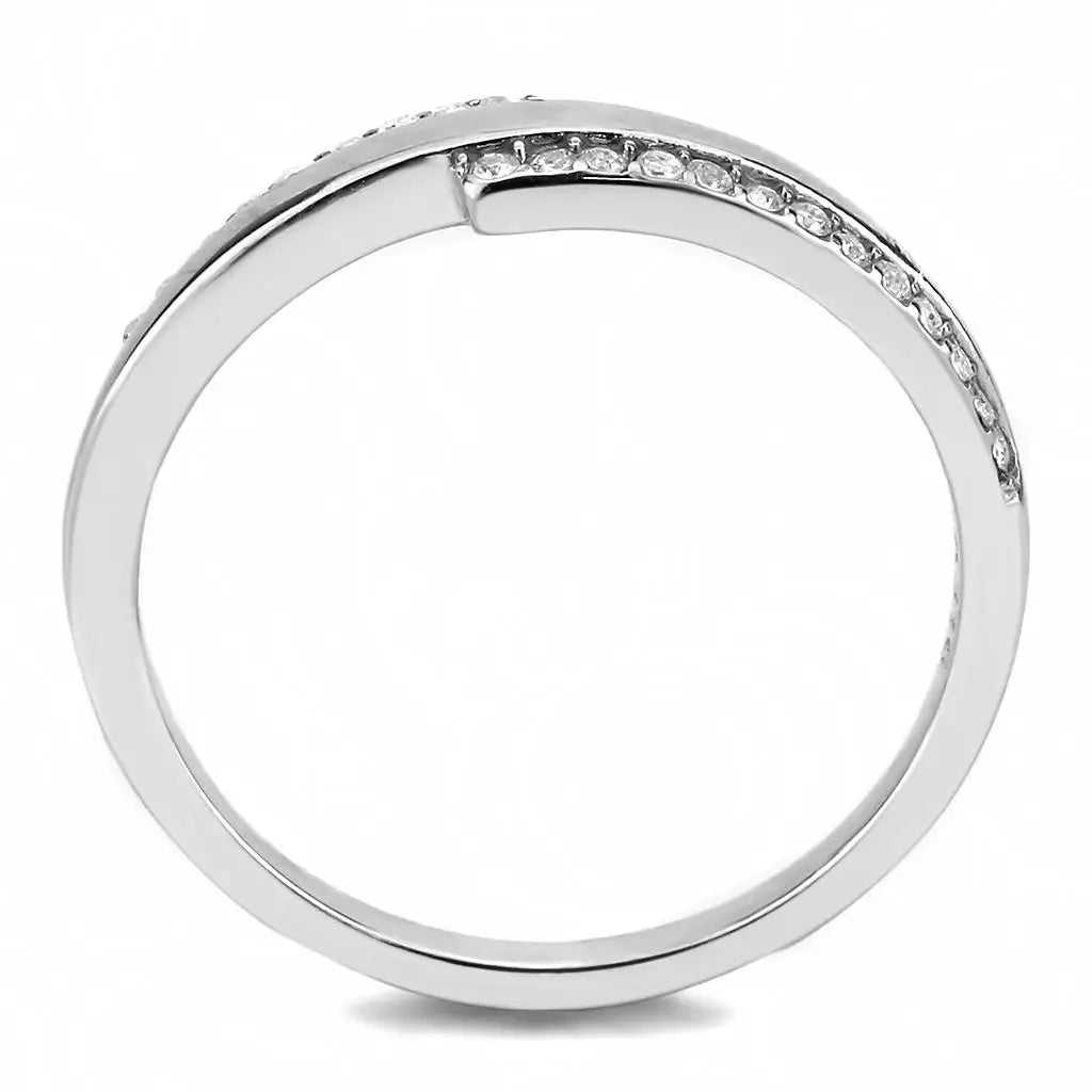 DA234 - High polished (no plating) Stainless Steel Ring with AAA Grade CZ in Clear - Alamode - Flyclothing LLC