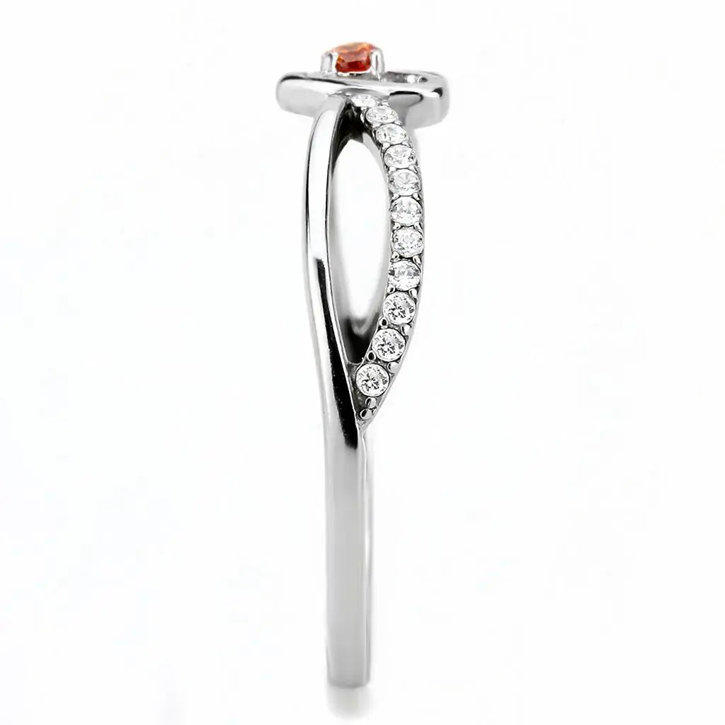 DA235 - High polished (no plating) Stainless Steel Ring with AAA Grade CZ in Orange - Alamode - Flyclothing LLC