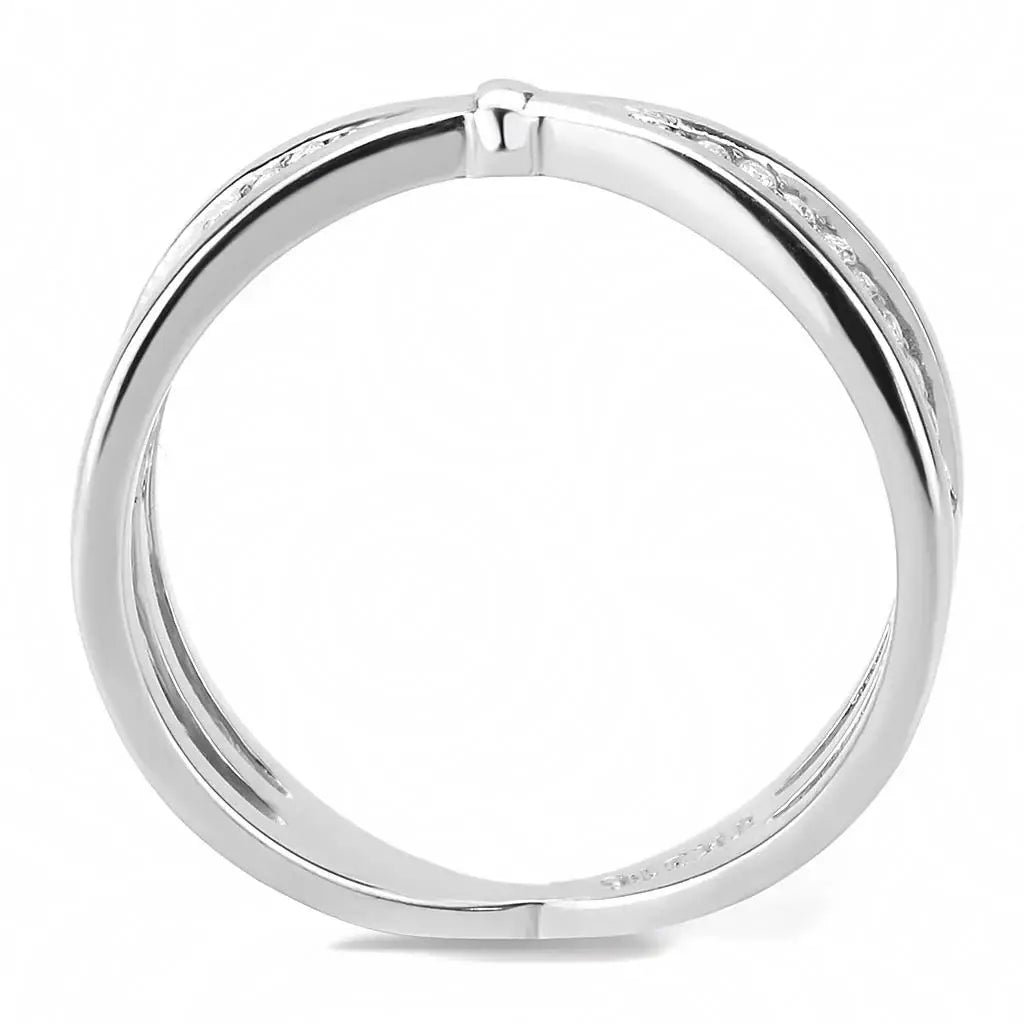 DA239 - High polished (no plating) Stainless Steel Ring with AAA Grade CZ in Clear - Alamode - Flyclothing LLC