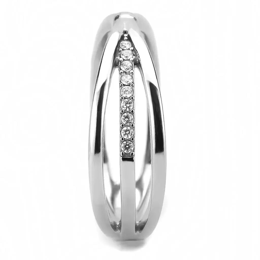 DA239 - High polished (no plating) Stainless Steel Ring with AAA Grade CZ in Clear - Alamode - Flyclothing LLC