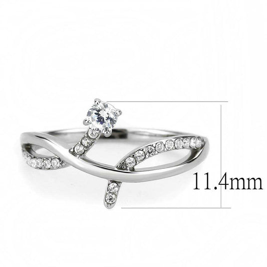 DA240 - High polished (no plating) Stainless Steel Ring with AAA Grade CZ in Clear - Alamode - Flyclothing LLC