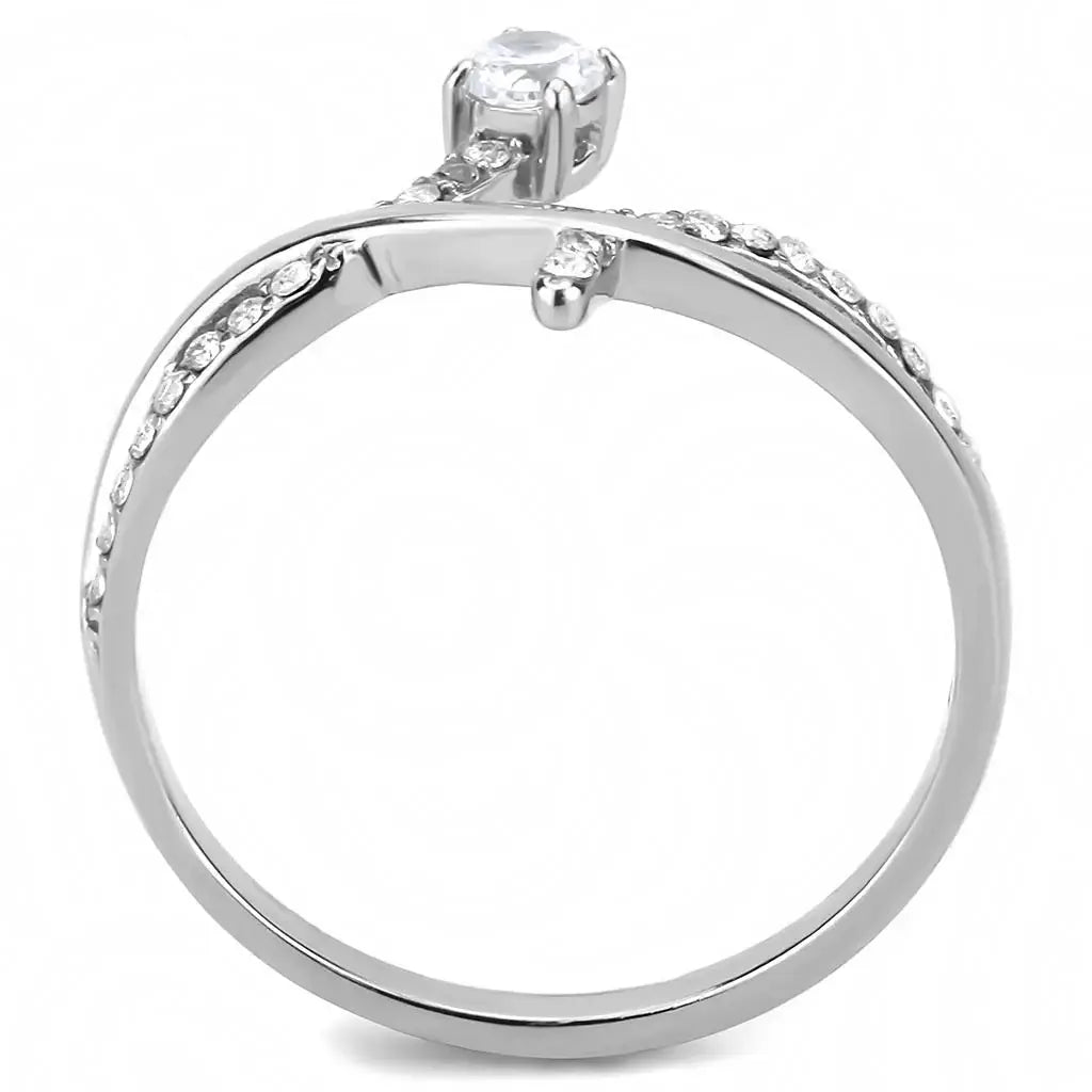 DA240 - High polished (no plating) Stainless Steel Ring with AAA Grade CZ in Clear - Alamode - Flyclothing LLC