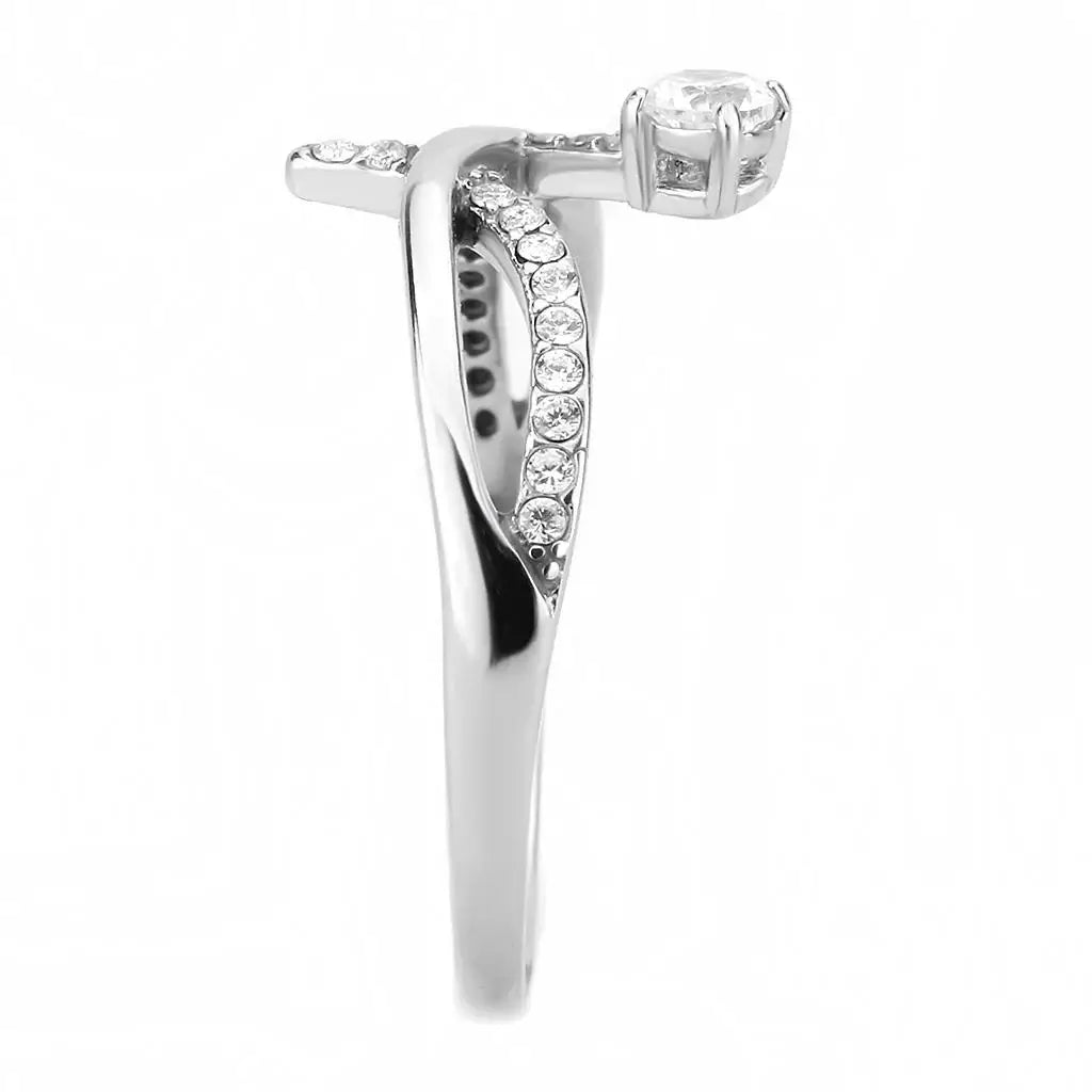 DA240 - High polished (no plating) Stainless Steel Ring with AAA Grade CZ in Clear - Alamode - Flyclothing LLC