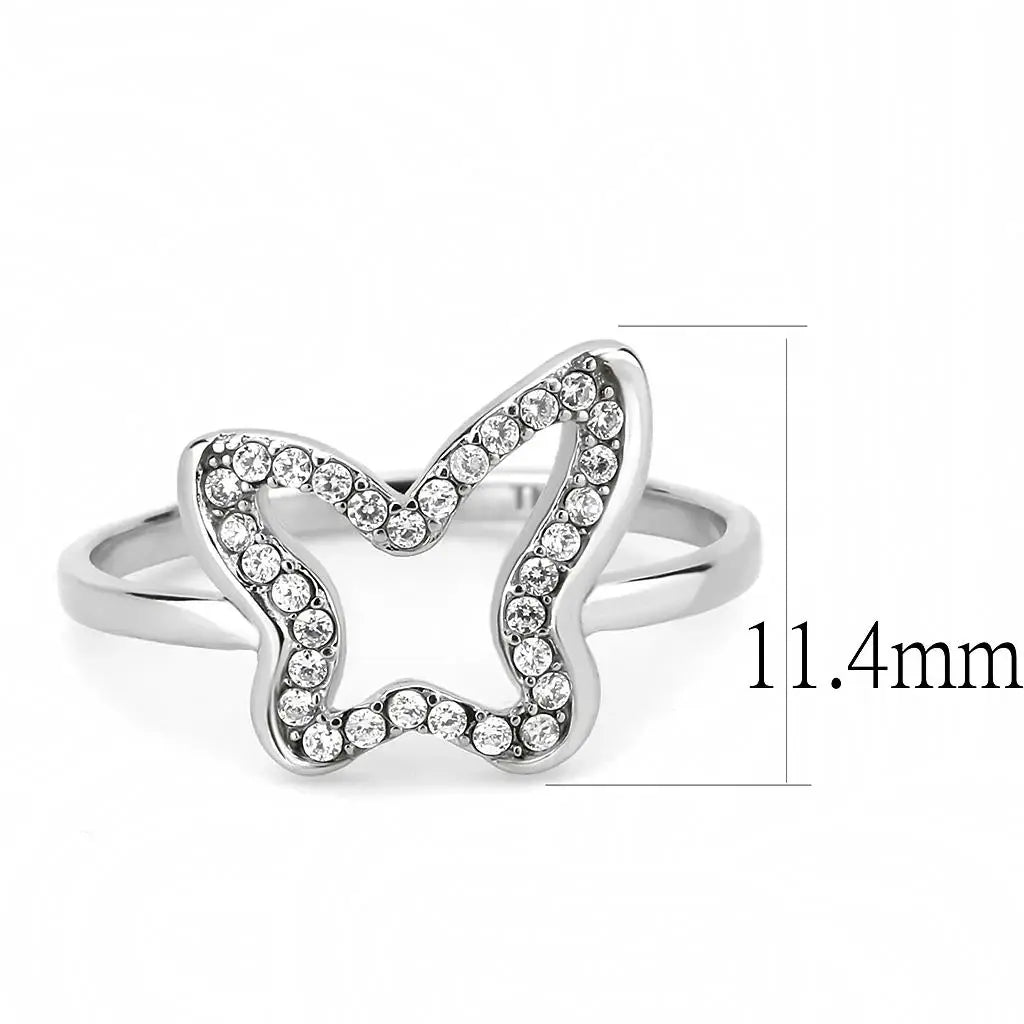DA241 - High polished (no plating) Stainless Steel Ring with AAA Grade CZ in Clear - Alamode - Flyclothing LLC