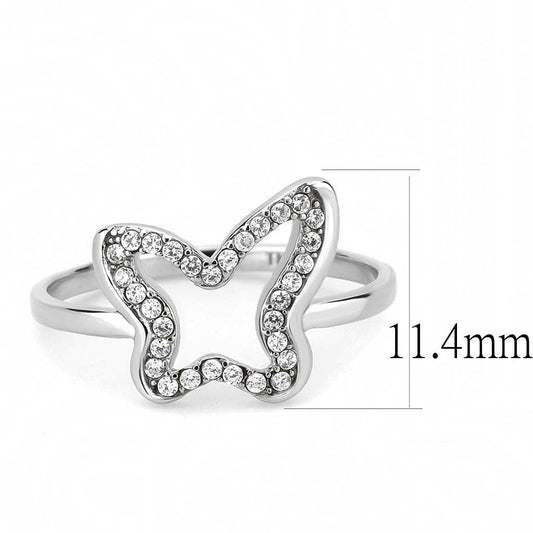DA241 - High polished (no plating) Stainless Steel Ring with AAA Grade CZ in Clear - Alamode - Flyclothing LLC