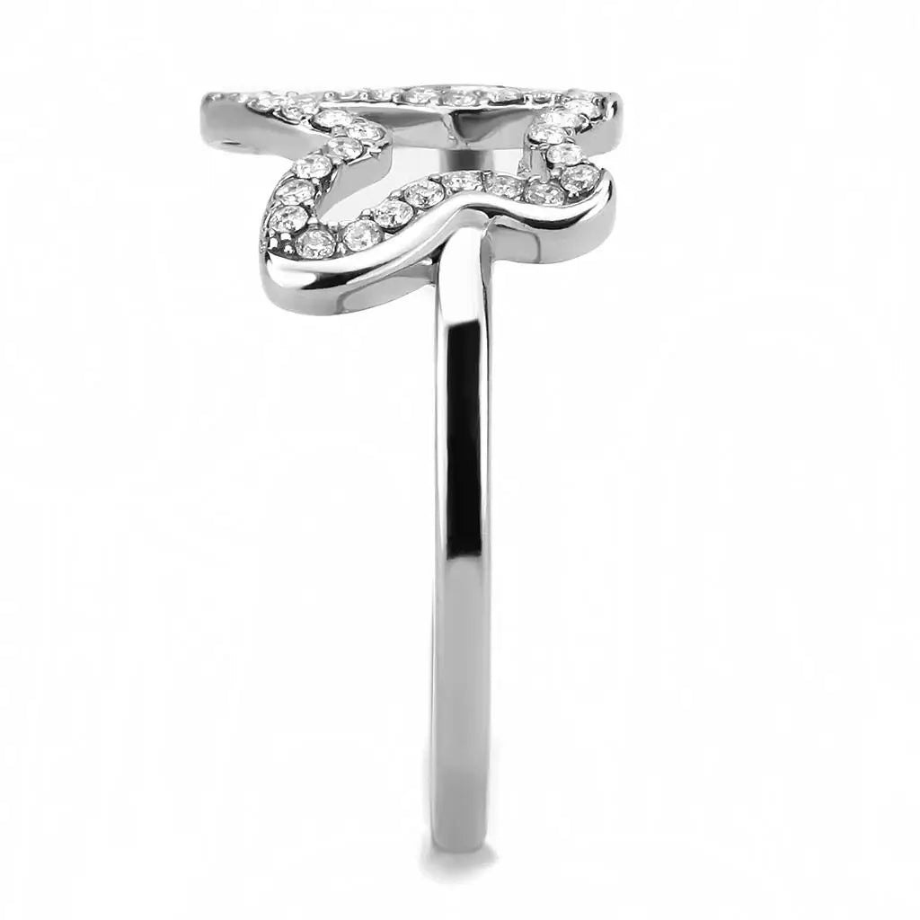DA241 - High polished (no plating) Stainless Steel Ring with AAA Grade CZ in Clear - Alamode - Flyclothing LLC