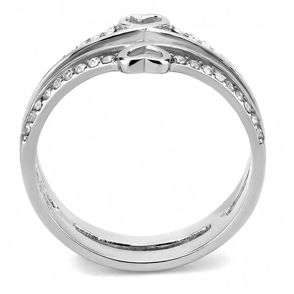 DA242 - High polished (no plating) Stainless Steel Ring with AAA Grade CZ in Clear - Alamode - Flyclothing LLC