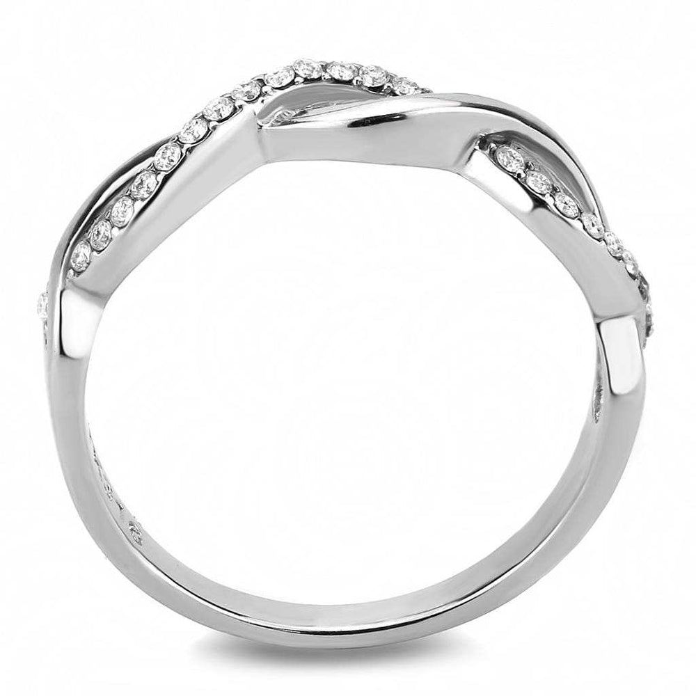 DA243 - High polished (no plating) Stainless Steel Ring with AAA Grade CZ in Clear - Alamode - Flyclothing LLC