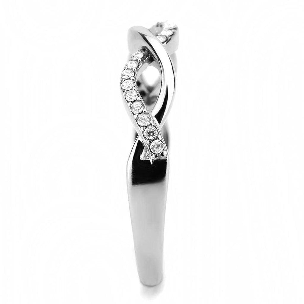 DA243 - High polished (no plating) Stainless Steel Ring with AAA Grade CZ in Clear - Alamode - Flyclothing LLC