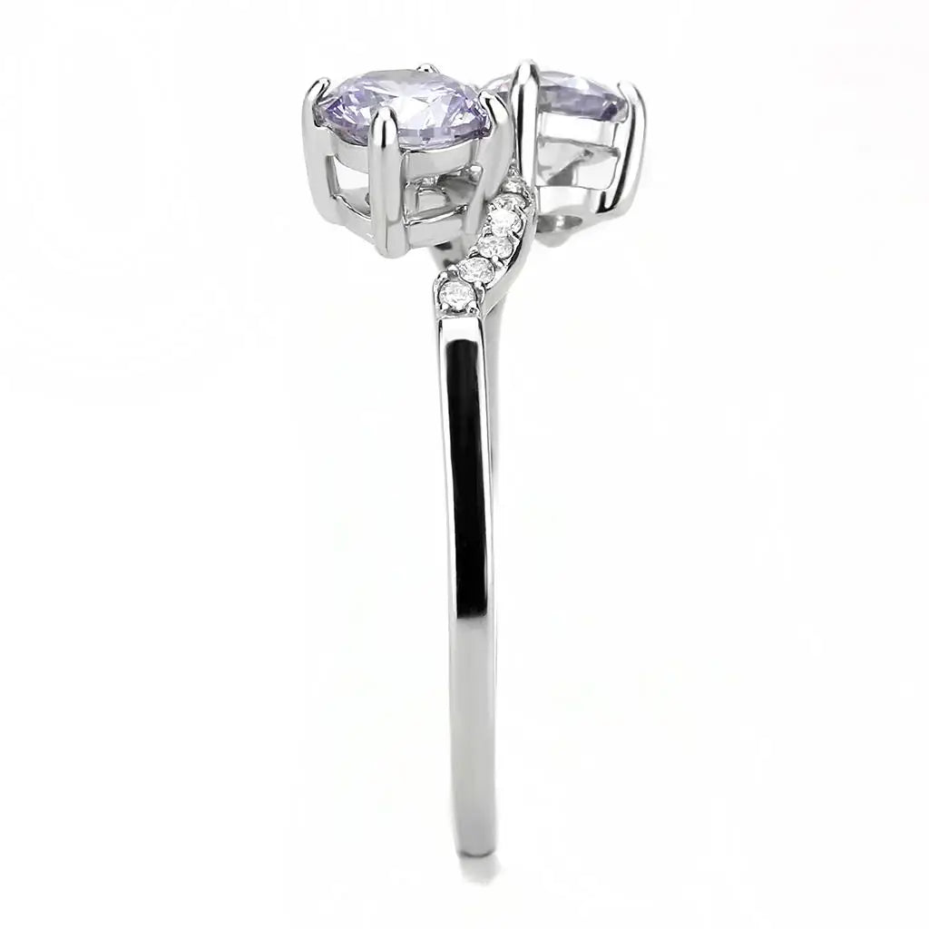 DA244 - High polished (no plating) Stainless Steel Ring with AAA Grade CZ in Light Amethyst - Alamode - Flyclothing LLC