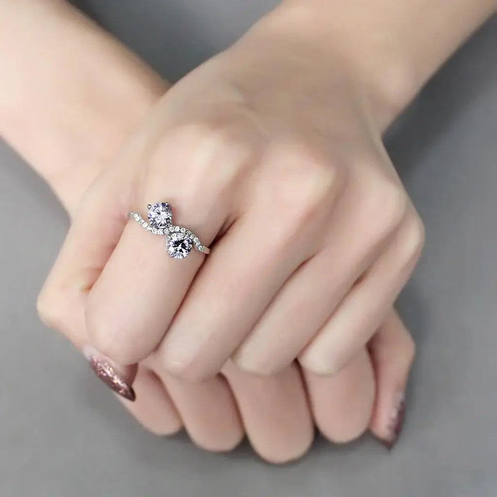 DA244 - High polished (no plating) Stainless Steel Ring with AAA Grade CZ in Light Amethyst - Alamode - Flyclothing LLC