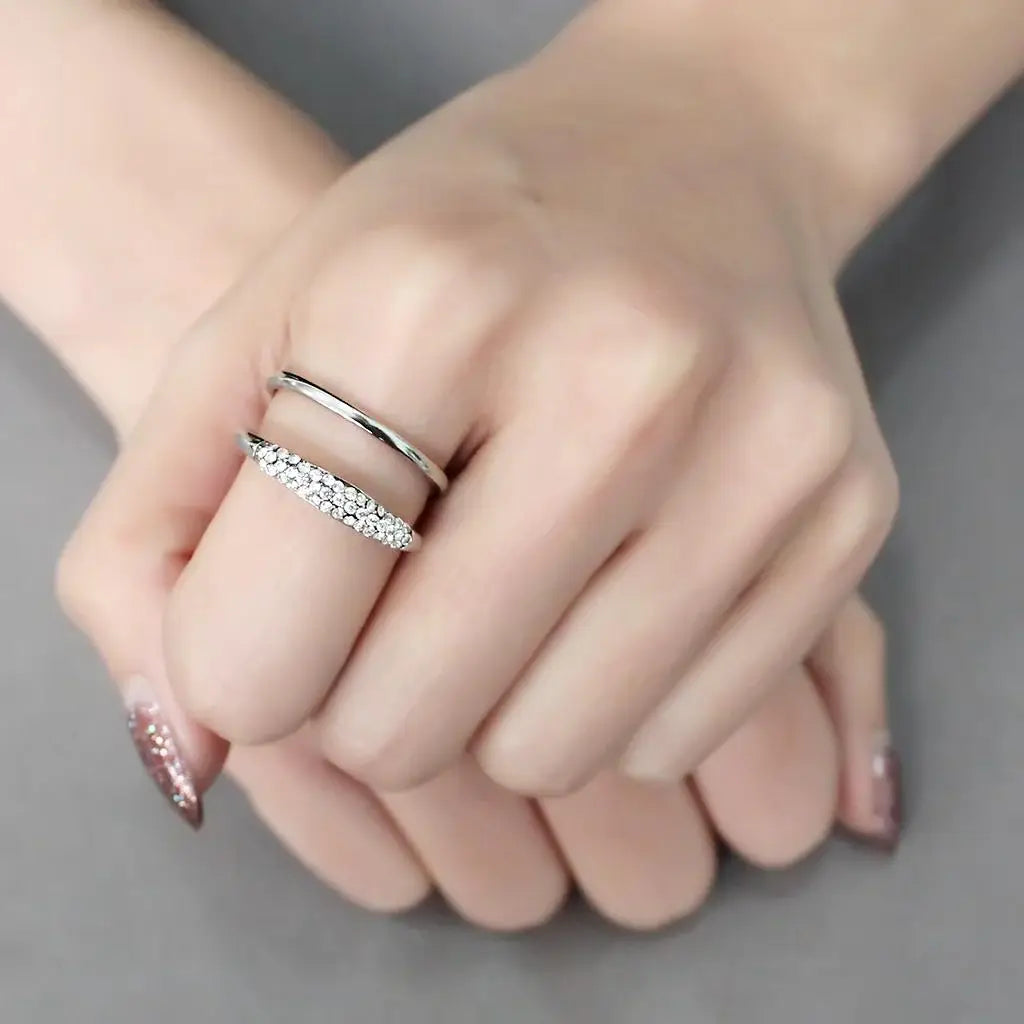 DA247 - High polished (no plating) Stainless Steel Ring with AAA Grade CZ in Clear - Alamode - Flyclothing LLC