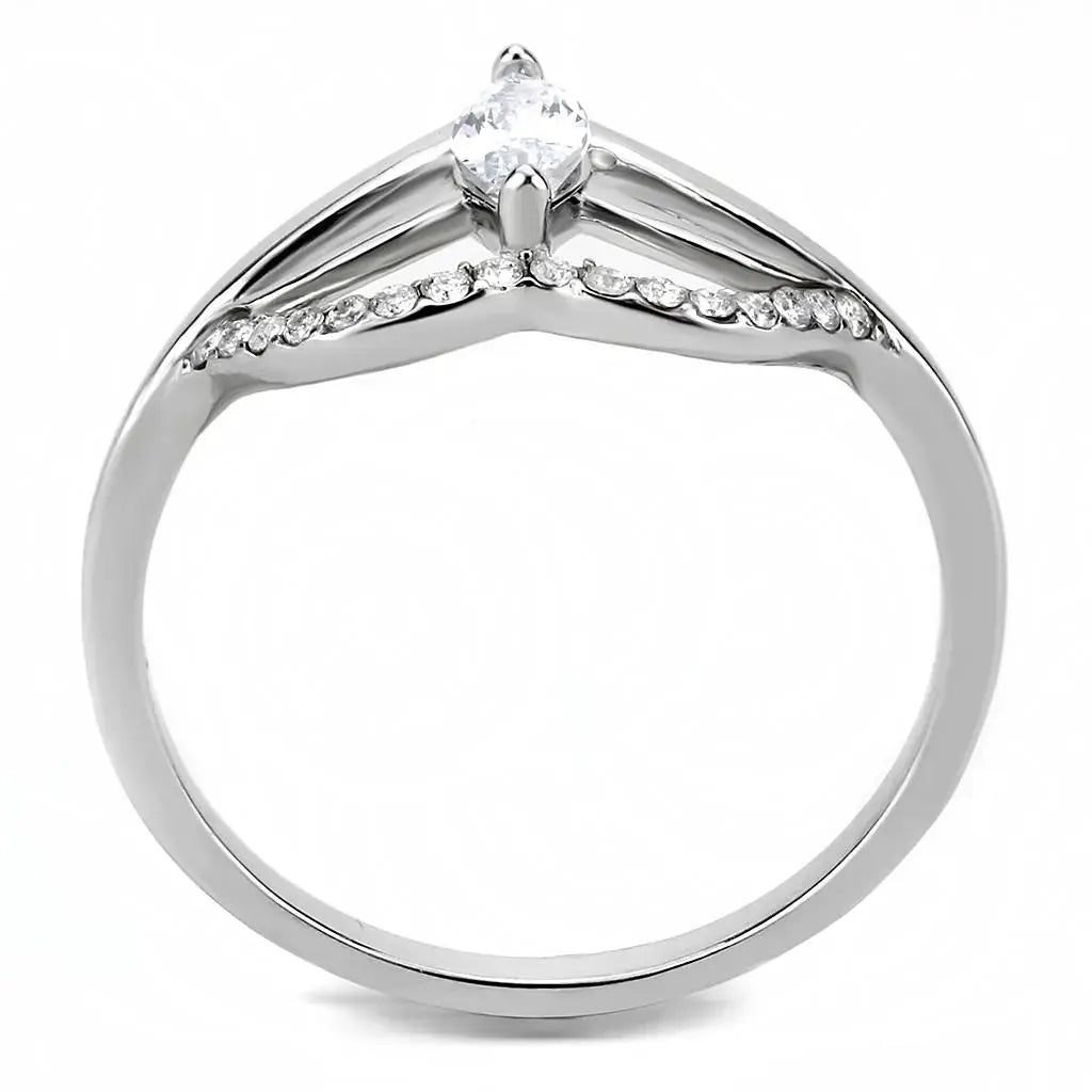 DA248 - High polished (no plating) Stainless Steel Ring with AAA Grade CZ in Clear - Alamode - Flyclothing LLC