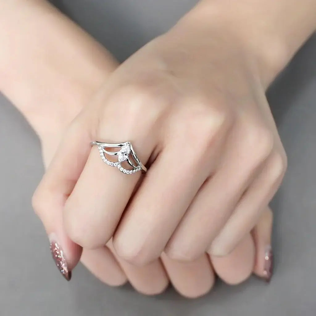 DA248 - High polished (no plating) Stainless Steel Ring with AAA Grade CZ in Clear - Alamode - Flyclothing LLC