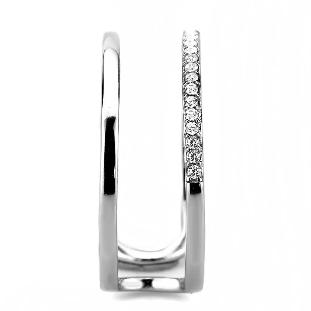DA249 - High polished (no plating) Stainless Steel Ring with AAA Grade CZ in Clear - Alamode - Flyclothing LLC