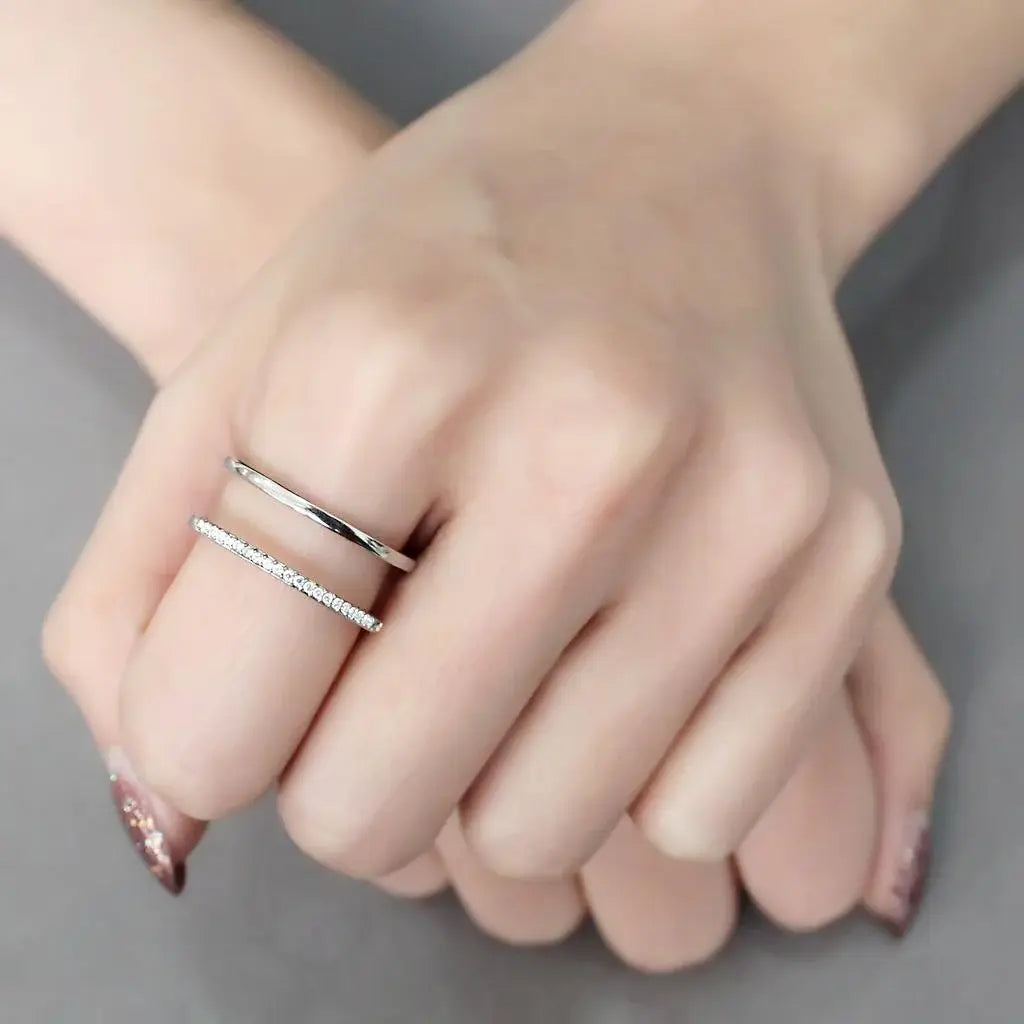 DA249 - High polished (no plating) Stainless Steel Ring with AAA Grade CZ in Clear - Alamode - Flyclothing LLC