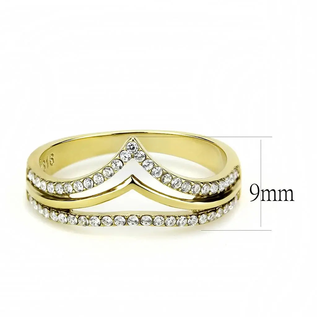 DA250 - IP Gold(Ion Plating) Stainless Steel Ring with AAA Grade CZ in Clear - Alamode - Flyclothing LLC