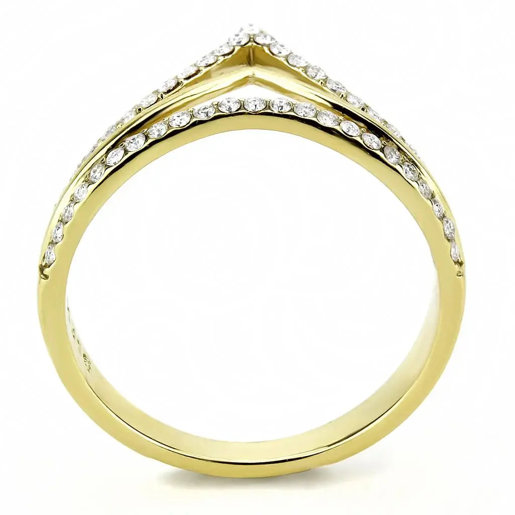 DA250 - IP Gold(Ion Plating) Stainless Steel Ring with AAA Grade CZ in Clear - Alamode - Flyclothing LLC