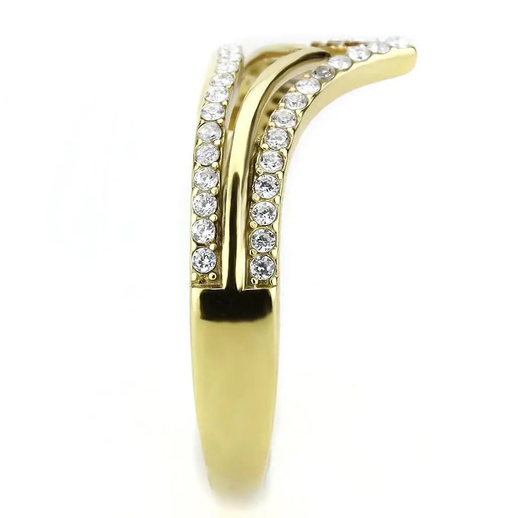 DA250 - IP Gold(Ion Plating) Stainless Steel Ring with AAA Grade CZ in Clear - Alamode - Flyclothing LLC