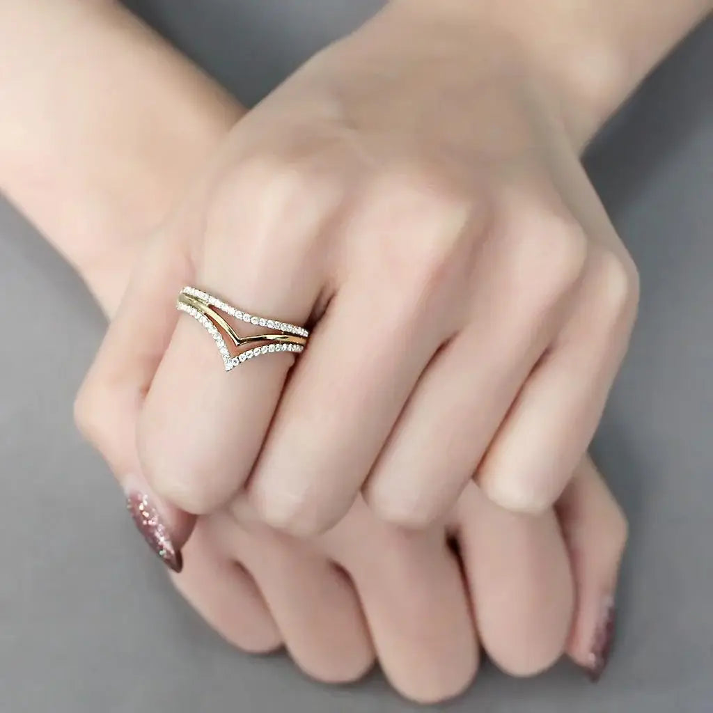 DA250 - IP Gold(Ion Plating) Stainless Steel Ring with AAA Grade CZ in Clear - Alamode - Flyclothing LLC
