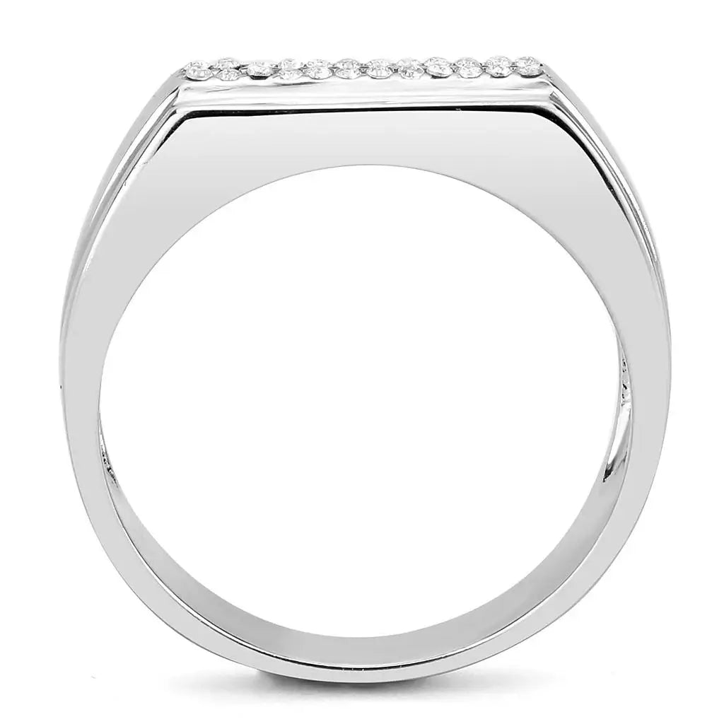 DA251 - High polished (no plating) Stainless Steel Ring with AAA Grade CZ in Clear - Alamode - Flyclothing LLC