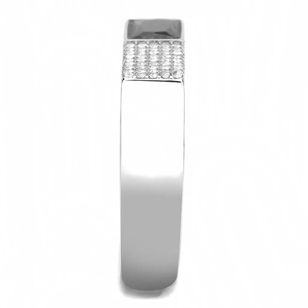 DA252 - High polished (no plating) Stainless Steel Ring with AAA Grade CZ in Black Diamond - Alamode - Flyclothing LLC