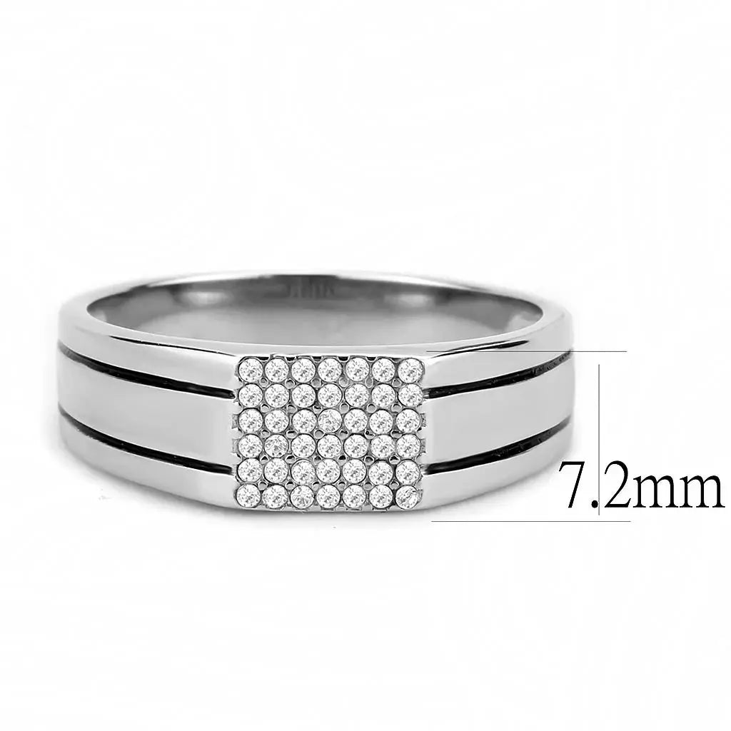 DA253 - High polished (no plating) Stainless Steel Ring with AAA Grade CZ in Clear - Alamode - Flyclothing LLC