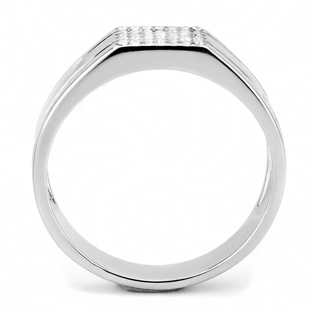 DA253 - High polished (no plating) Stainless Steel Ring with AAA Grade CZ in Clear - Alamode - Flyclothing LLC