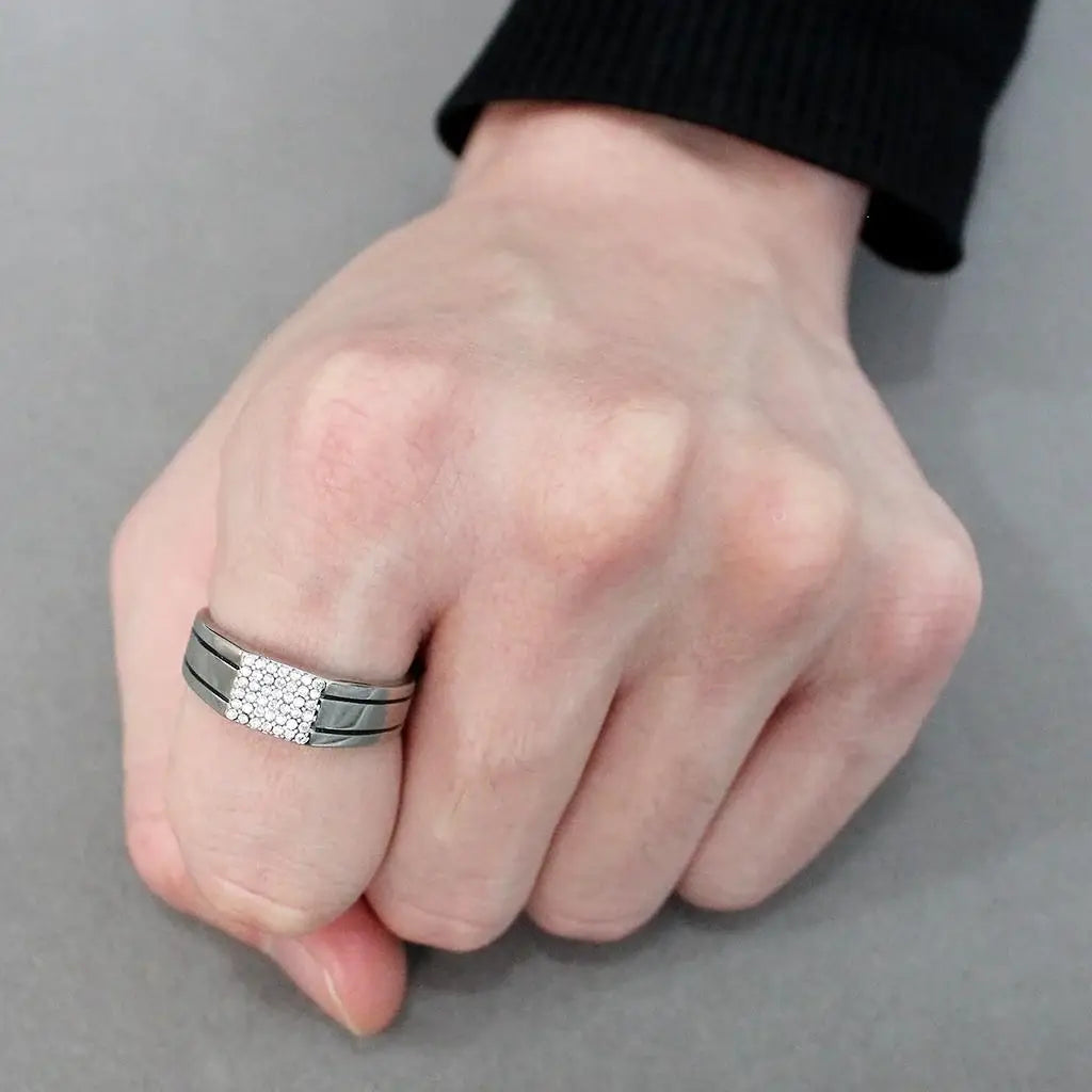 DA253 - High polished (no plating) Stainless Steel Ring with AAA Grade CZ in Clear - Alamode - Flyclothing LLC