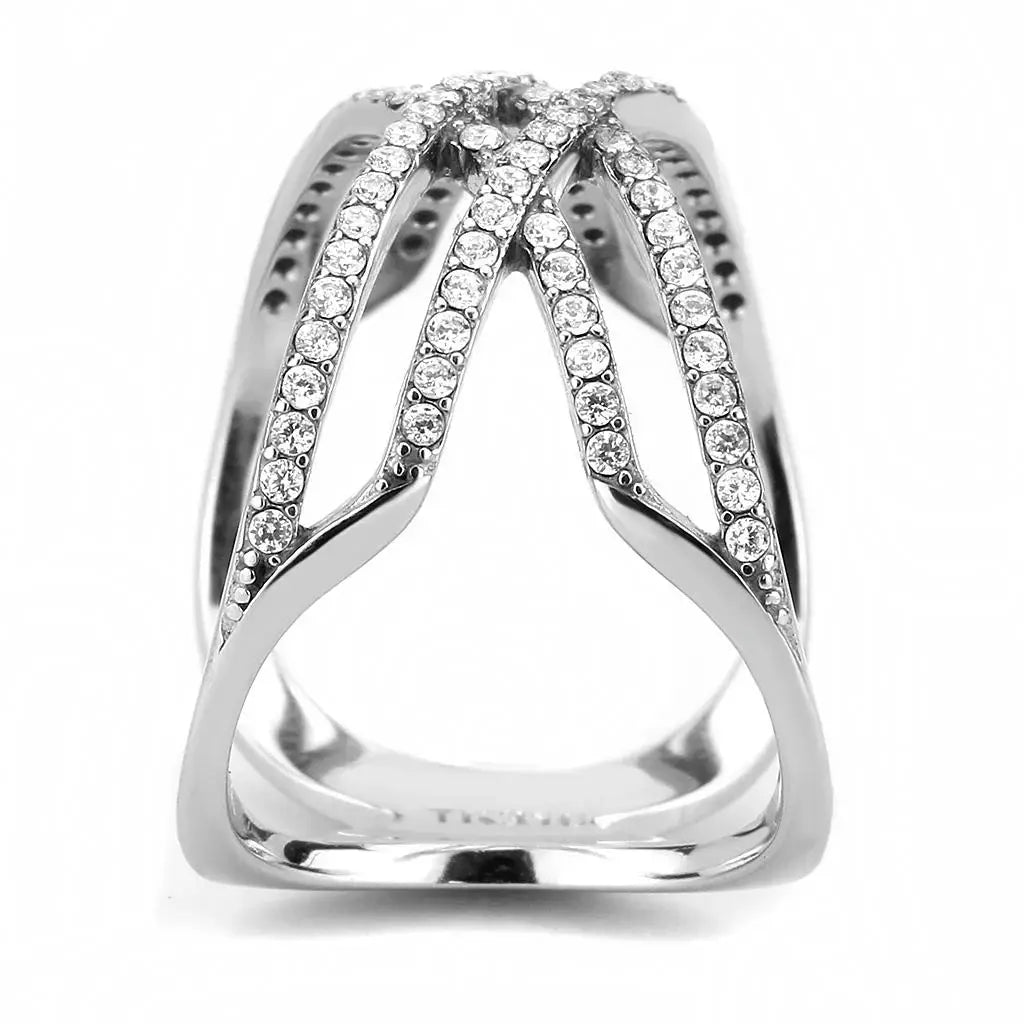 DA255 - High polished (no plating) Stainless Steel Ring with AAA Grade CZ in Clear - Alamode - Flyclothing LLC