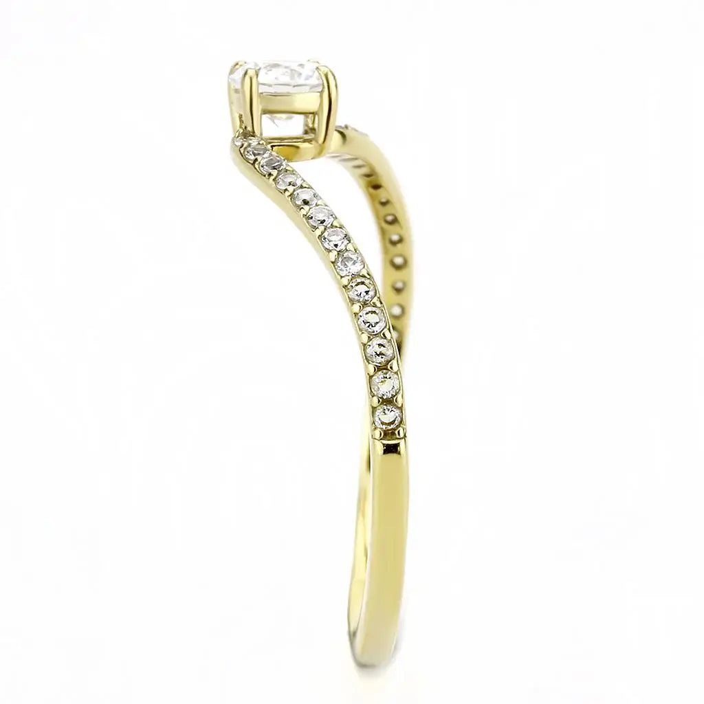 DA256 - IP Gold(Ion Plating) Stainless Steel Ring with AAA Grade CZ in Clear - Alamode - Flyclothing LLC