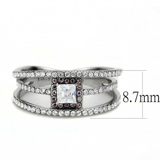 DA257 - High polished (no plating) Stainless Steel Ring with AAA Grade CZ in Clear - Alamode - Flyclothing LLC