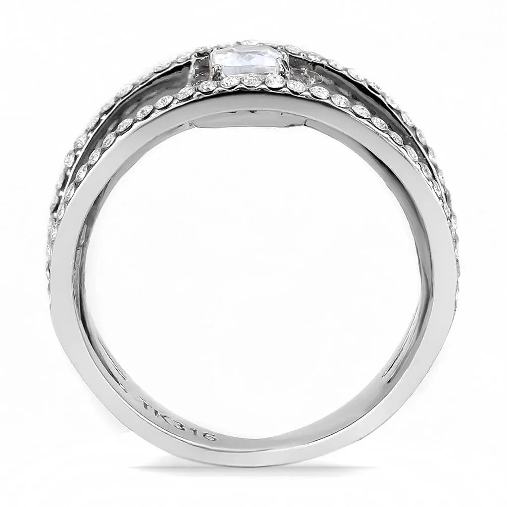 DA257 - High polished (no plating) Stainless Steel Ring with AAA Grade CZ in Clear - Alamode - Flyclothing LLC