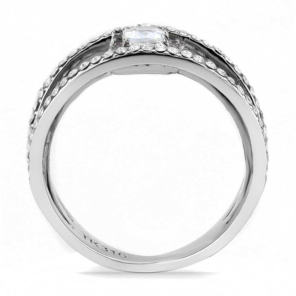 DA257 - High polished (no plating) Stainless Steel Ring with AAA Grade CZ in Clear - Alamode - Flyclothing LLC