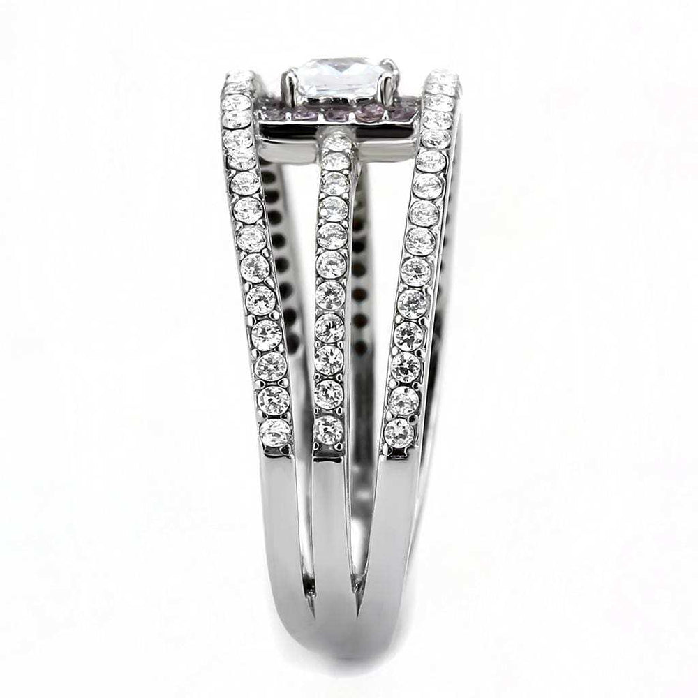 DA257 - High polished (no plating) Stainless Steel Ring with AAA Grade CZ in Clear - Alamode - Flyclothing LLC