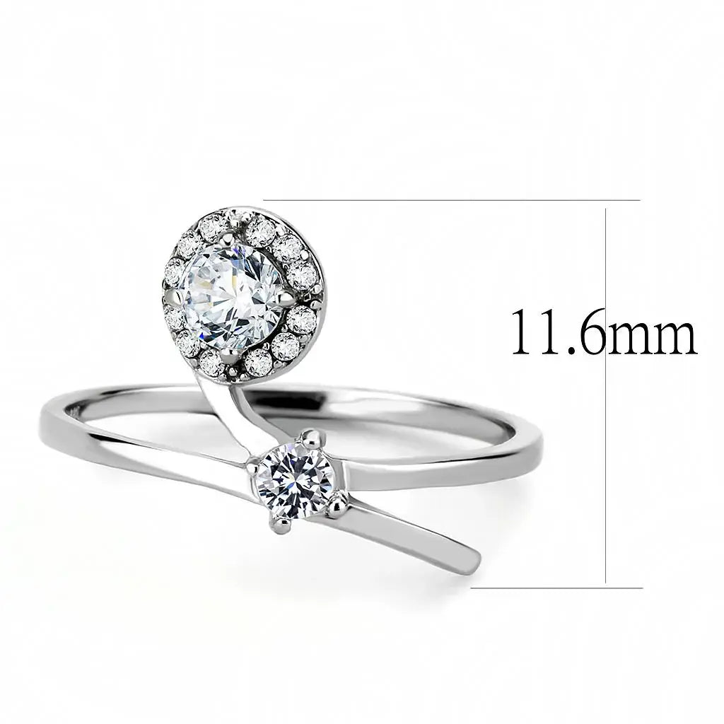DA260 - High polished (no plating) Stainless Steel Ring with AAA Grade CZ in Clear - Alamode - Flyclothing LLC